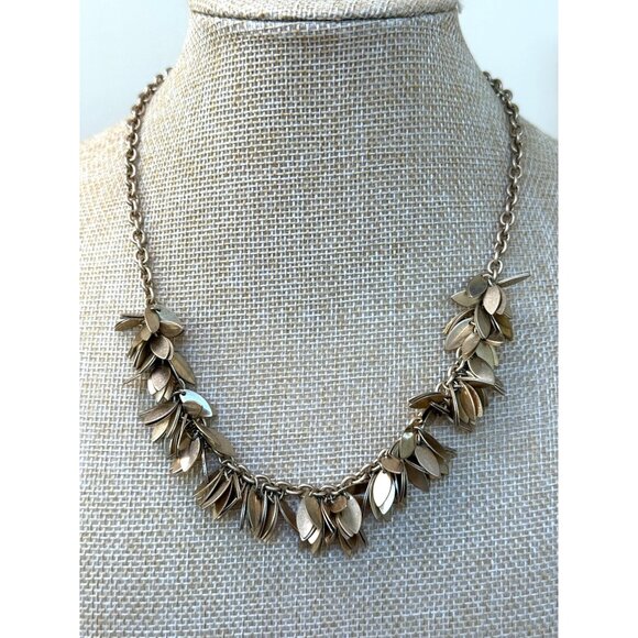 J Crew Gold Leaf Fringe Necklace 18" Adjustable Chain Lobster Clasp Layered Stat - Picture 1 of 10